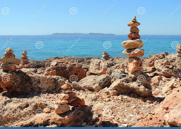 Cabo Salinas Stone Pyramids on the Beach of Cape Salines, Mallorca Island Stock ... photo